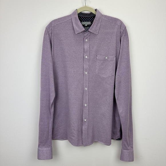 Ted Baker Broader Button Up Shirt Mens Size 5 US XL Purple Slim Fit Jersey. - Picture 2 of 9
